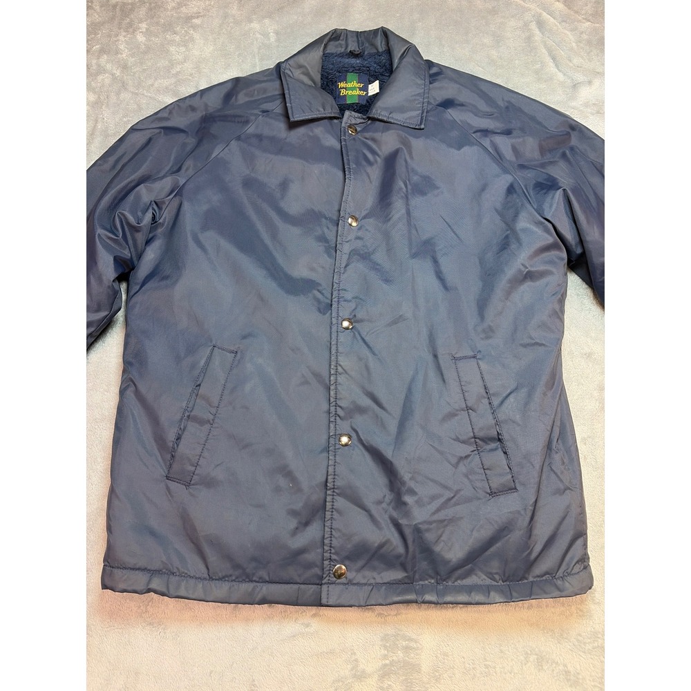 Weather Breaker Mens Navy Coaches Jacket Pile Lined Snap Front Made in USA M